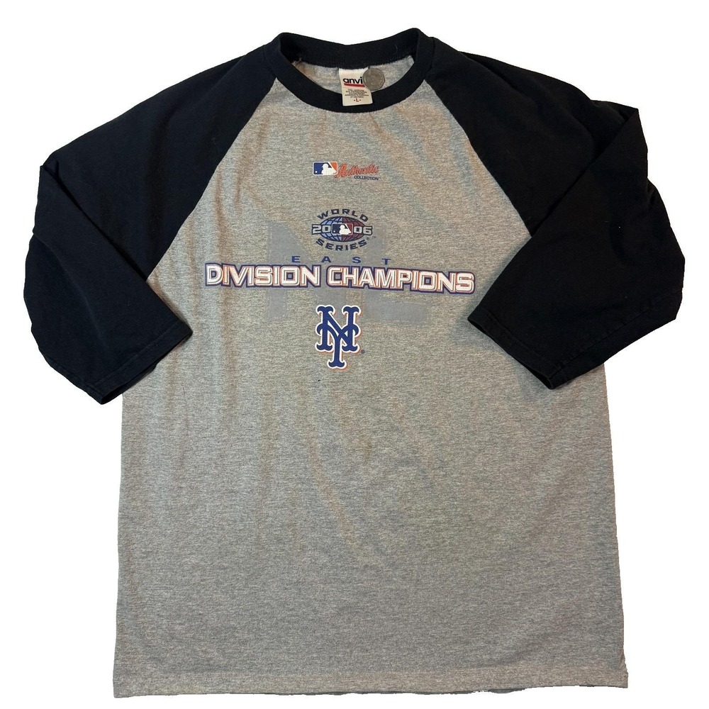 Vintage NY Mets Raglan Shirt Mens Large 2006 NL East Division Champs‎ MLB
